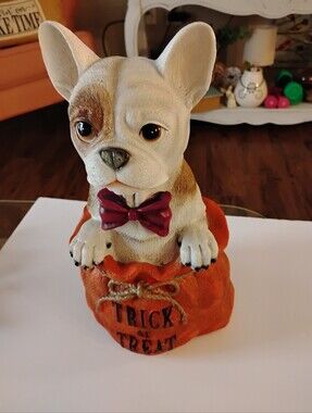 Dog Figurine in White and Brown with Pink Bow - Pets Dog